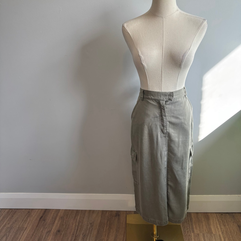 J.Jill Women's Pleated Midi Khaki Green Cargo Skirt, SZ 8